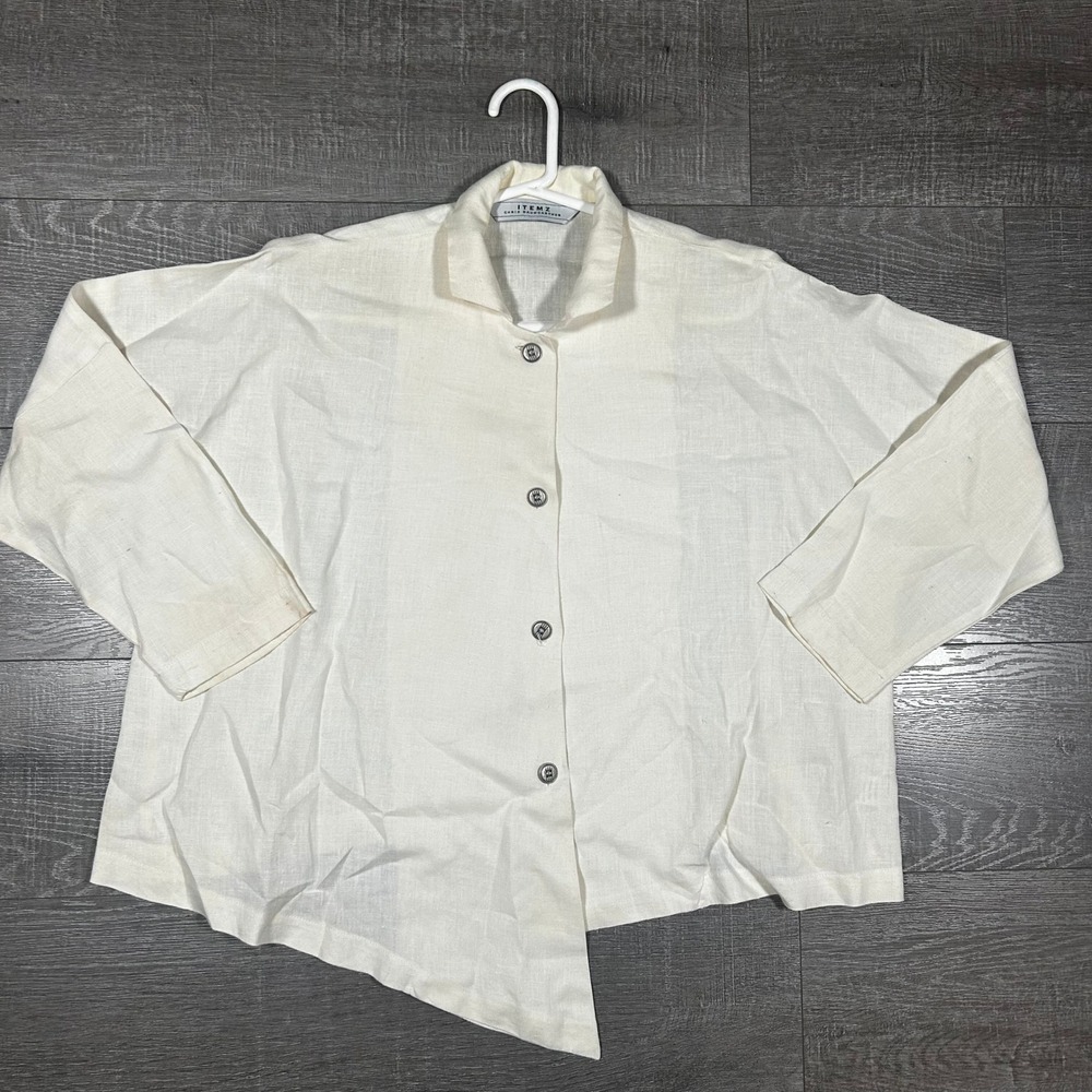 Itemz Chris Baumgartner Cream 100% Linen Asymmetrical Button Down Shirt One Size